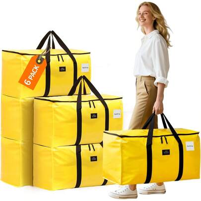Moving Bags And Storage Bags - 95L Heavy Duty Moving Boxes With Reinforced Bottom & Wrap-Around Handles, Tear-Resistant Reusable Larege Packing Bags For Home, College Dorm, Christmas Decor, 6 Pack