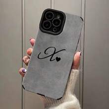 Funda de Teléfono con Patrón de Corazón y Letra X en Color Sólido Abstracto para iPhone 16 Pro Max/15 Pro/14 Plus/13/12/11 Pro Max, Resistente a Impactos, Diseño de Moda Duradero, Cubierta Protectora de TPU de Cuero Sintético - Colores mixtos - Ver 6