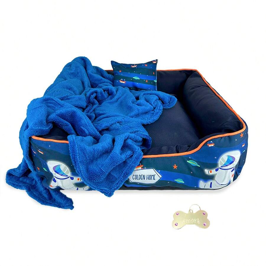 Dog/Cat Bed 60x60 4 Pieces Waterproof Pet Bed With Zipper Blanket And ID Tag - 水鴨藍 - 查看 1