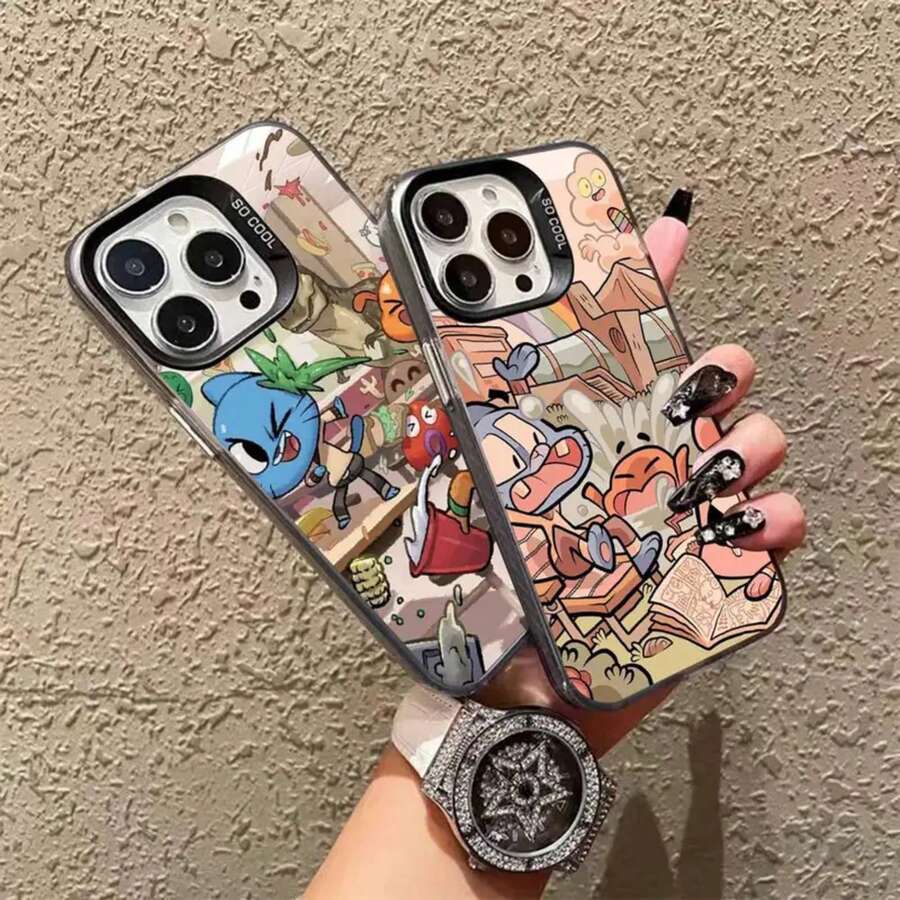 Increíble Mundo de Gumball 17 16 15 14 13 12 11 Pro Max Plus Compatible con Air Funda Trasera a Prueba de Golpes Color Plata - Z4 - Ver 1