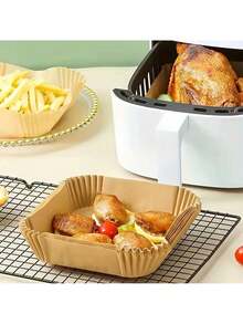 100pcs  Disposable Air Fryer Liners (6.3''), Square Paper Air Fryer Liner Pots, Paper Basket Bowls, Baking Trays, Oven Accessories, Baking Tools, Kitchen Gadgets, Kitchen Accessories - Brown Blocks - 100 - View 2