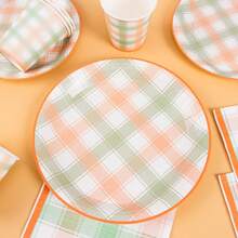 Juego desechable de plato, servilleta y vaso a rayas amarillas y verdes, platos, servilletas y vasos, suministros para fiestas, sirve a 10 invitados, platos de papel desechables, vajilla de fiesta adecuada para cumpleaños, bodas, fiestas, picnics familiares - Multicolor - Ver 5