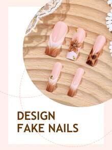 Bộ 24 móng giả họa tiết da báo, móng acrylic hình chữ nhật có keo dán, kiểu dáng Y2K màu nâu họa tiết da báo trang trí bằng vỏ sò vàng 3D và hạt vàng, thích hợp cho tiệm nail, sử dụng hàng ngày, lễ hội và làm quà tặng. - Nhiều màu - Xem 3