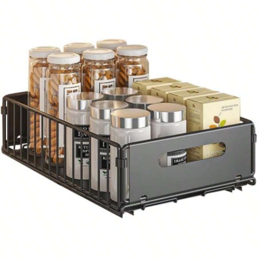 Dragonpad 1/2 Pack Pull Out Cabinet Organizer, Carbon Steel Heavy Duty Slide Out Drawers For Cabinets, Expandable Kitchen Drawers,Adhesive Organization And Storage For Kitchen - Black-Large-1Pack - 查看 1