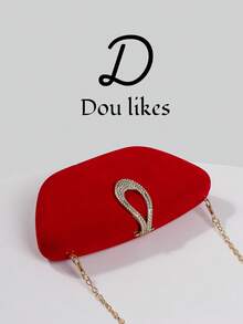 1件装奢华天鹅绒盒形派对手提包，水滴形搭扣装饰晚宴包，适合宴会、舞会、正式场合，可作斜挎包、时尚派对包，是派对、婚礼、舞会、晚宴/宴会的完美之选，也是女士舞会礼服、亮片连衣裙、闪亮连衣裙、女士优雅连衣裙的理想配饰。 - 紅色 - 查看 4