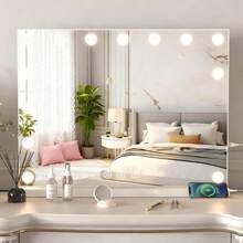 LED make up mirror con 17 luces vanity dressing table mirror 70x55cm, espejo tocador con iluminación led profesional, accesorio esencial maquillaje, luz regulable, decoración contemporánea - Blanco - Ver 3