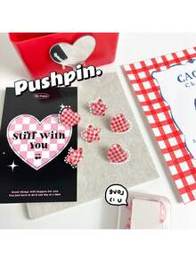6pcs/Box Retro Plaid Thumbtacks, Transparent Creative Art Pins For Photo Wall, Can Fix Photos And Notes, Fun Home Decor Accessories