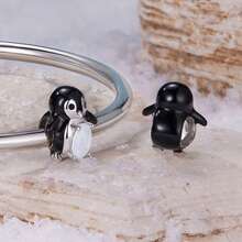 WOSTU 1个925纯银哑光雪花企鹅吊坠，配硅胶隔珠，适合女士手链，时尚DIY饰品礼品 - 銀色 - 查看 4