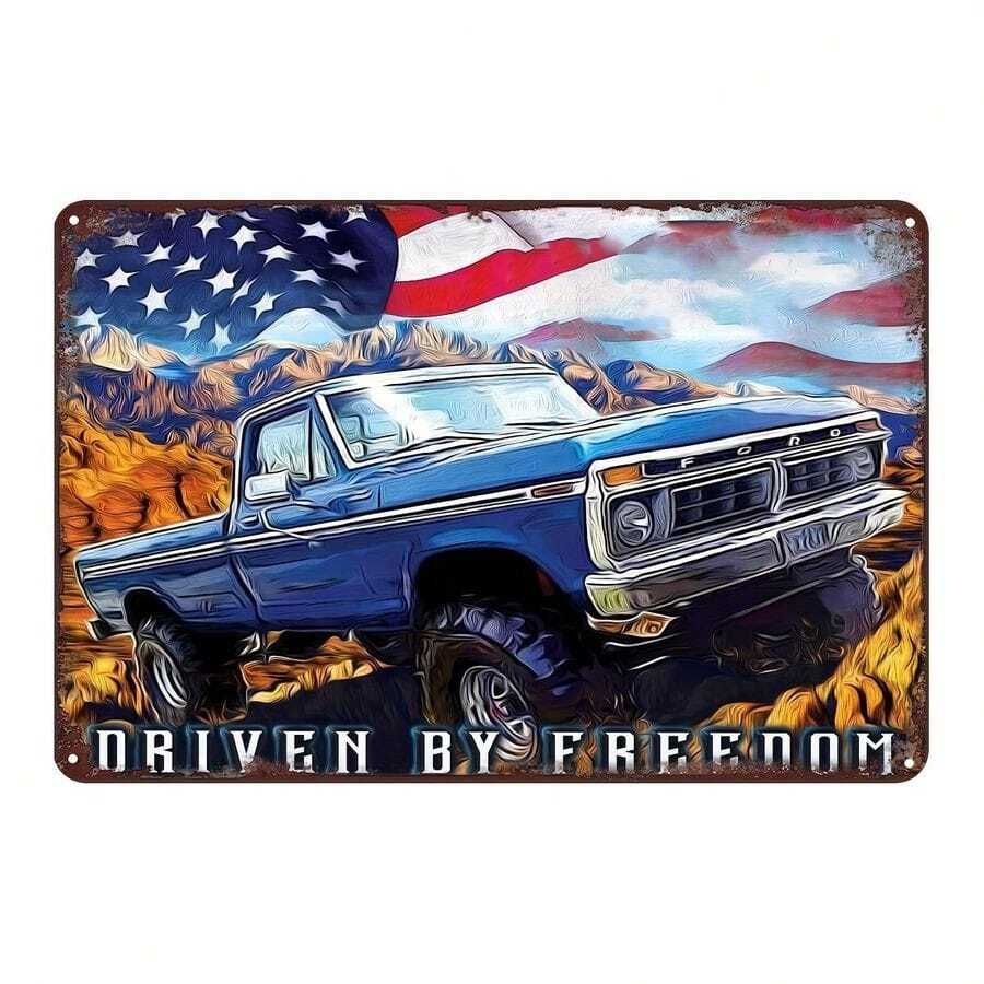 Placa de Metal "Freedom Truck" da Desperate Enterprises - Arte de Parede Vintage em Metal de 30x20 cm, Placa de Ferro Pré-Perfurada e Resistente às Intempéries para Decoração de Casa, Cozinha e Bar - Pôster Retrô Americano. - Multicolorido - Ver 1