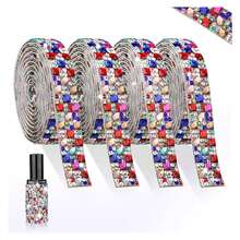 4 Yards Rhinestones Ribbon Self Adhesive Muti Color Crystal Rhinestone Strip With 4MM Square Gems Bling Rhinestones Tape Roll For DIY Bedazzling Craft, Car, Wedding, Home Decoration - Multicolor 1030 - View 1
