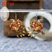 2D Flat Fashion Squirrel Perched On A Branch Earrings. Perfect As A Gift For Family And Friends On Holidays, Birthdays, Parties, And Everyday Wear. - Nhiều màu - Xem 4