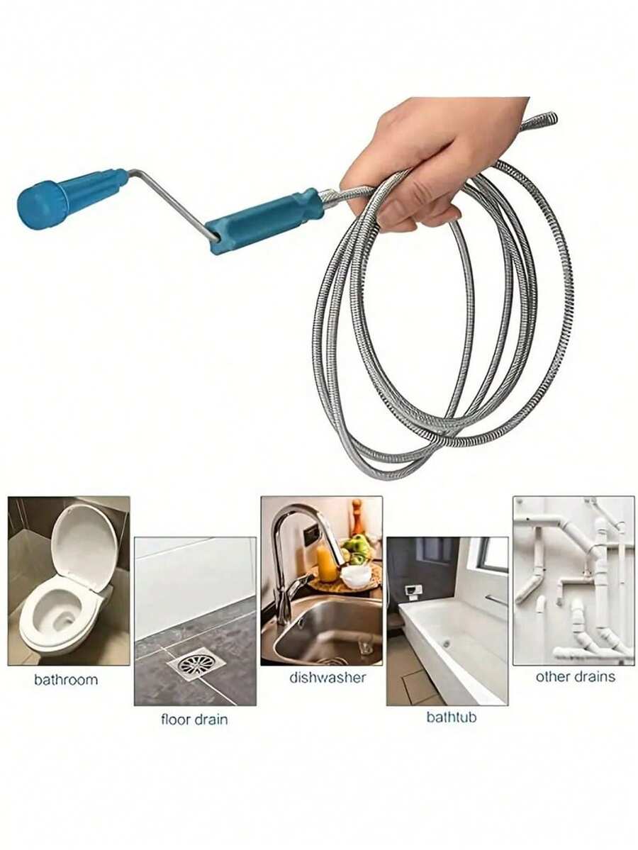 1件装钢丝管道疏通器，浴室管道清洁工具，柔性钢丝水槽排水管堵塞清除器，马桶堵塞手动疏通器，弹簧式管道清洁工具，手动管道疏通器 - 彩色 - 查看 1