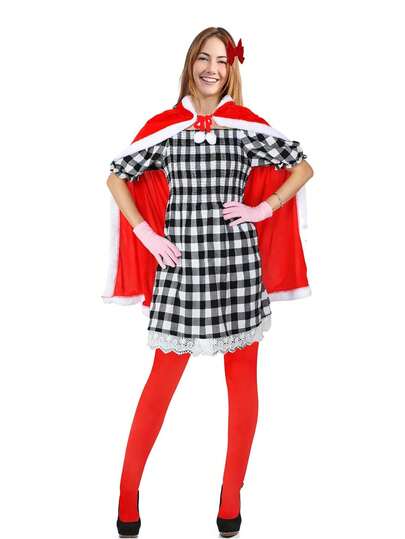 4PCS Christmas-Themed Set - Princess Cape Paired With Plain Knee-Length Stockings, And Featuring Cheerleader Bow Hair Clips. Suitable For Christmas-Themed Cosplay Events And Little Red Riding Hood Role-Play Costumes.
