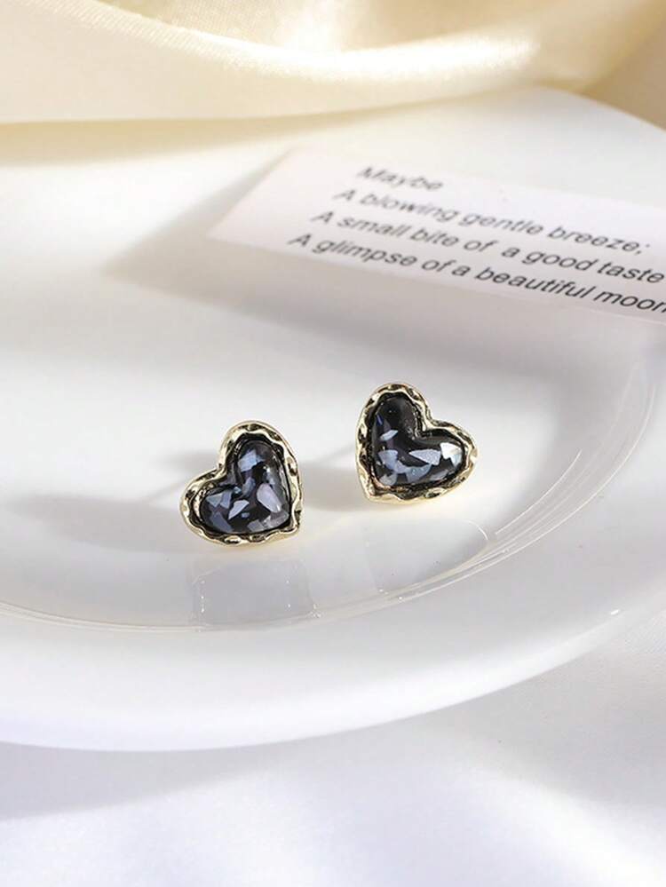 1 Pair Elegant Sweet High-End Minimalist Heart-Shaped Earrings With Golden Rim - Multicolor - View 3