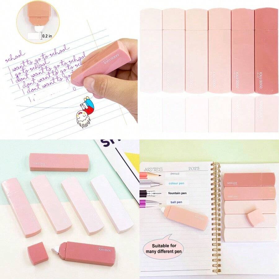 LOPURO White Out Correction Tape 6Pcs Cute White Out Tape For Instant Correction Pastel Color Correction Tape Eraser Easy To Use Applicator For School Office Home Aesthetic Supplies Pink - Hồng - Xem 1