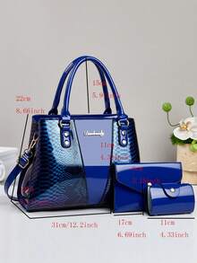 3pcs Women's PU Leather Handbag Set, Elegant Fashion Tote Bag With Coin Purse And Card Holder, Multifunctional Large Capacity Shoulder Bag, Stylish And Unique Design, Available In Multiple Colors - Royal Blue - View 3