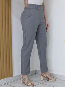 Women's Tailored Plain Trousers With Button - Maxma 6631 - 淺灰色 2 - 查看 3