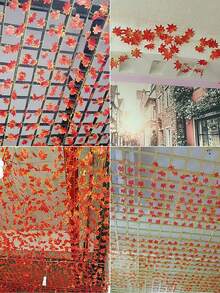 3 Packs Of 2.34m Artificial Autumn Maple Leaf Garland, Red Fall Leaves Hanging Vine, Suitable For Home, Wedding, Fireplace, Party, Thanksgiving Decor - Romantic Valentine's Day Style - Orange - View 5