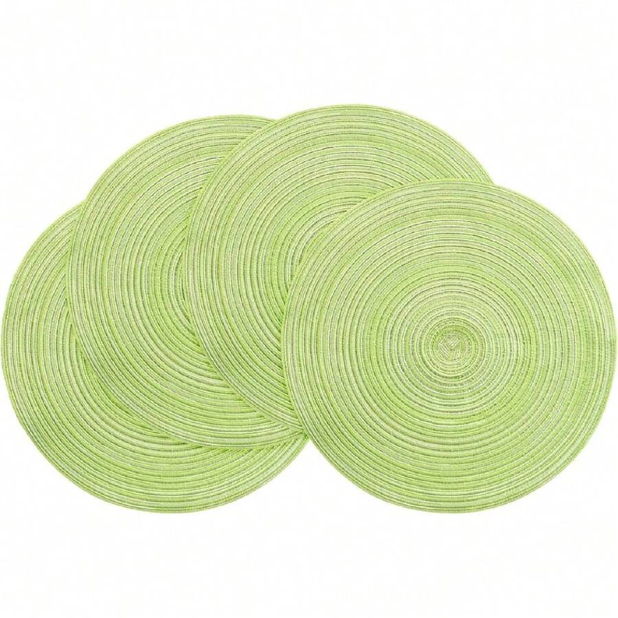 15 Inch Round Braided Placemats Set Of 4, Washable Heat Resistant Cotton Polyester Circle Place Mats For Kitchen Dining Table - Spring Green,26584012 - Green - View 1