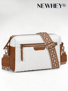 NEWHEY 男士斜挎包 小号纯素皮革斜挎包 绗缝肩包 配有可调节吉他肩带 防水手提包 旅行购物工作包 - 彩色 - 查看 7