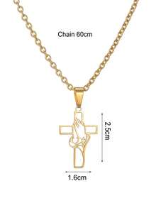 1件时尚不锈钢镂空祈祷十字架项链，男女通用情侣十字架吊坠 - 十字架 - 查看 2