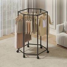 6-Sided Rotating Drying Rack - Sturdy Metal Freestanding Clothes Drying Rack With Wheels, Suitable For Bedroom, Dorm, Apartment - Space-Saving Indoor Hanging And Storage Drying Rack, Laundry Accessory, Stylish Design, Durable Metal Structure