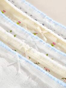 5pcs Women's Panties Set, Minimalist Cute Cotton Panties, Floral Hollow-Out Thong - Multicolor - View 8