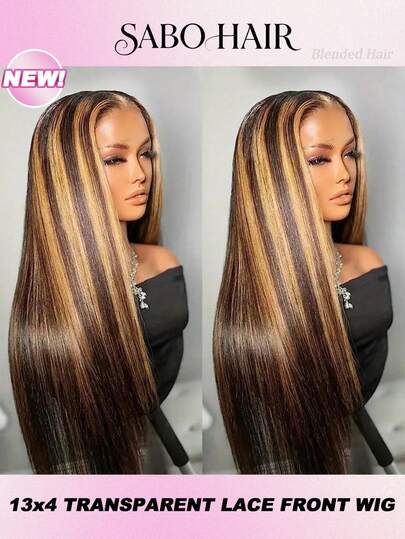 8-34 Zoll gerade Lace Front Perücken aus Echthaar-Mischung 13x4 HD transparente Lace Front Mischung honigblonde Perücken für Frauen, brasilianisches Jungfernhaar Lace Frontal Perücke 200% Dichte, vorausgerupft, natürliche Haaransatz mit Baby-Haar für Frauengebrauch