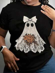 Camiseta 100% algodón de Mujer Talla Grande "La Mejor Abuela del Mundo" Diseño de Cupcake con Flores y Lunares - Margaritas Rosas y negras, Manga Corta, Cuello Redondo, Top Casual, Regalo para Abuela en el Día de la Madre, Eventos Familiares, Outfits de Primavera y Verano (Rosa/Blanco/Amarillo) - Negro - Ver 2