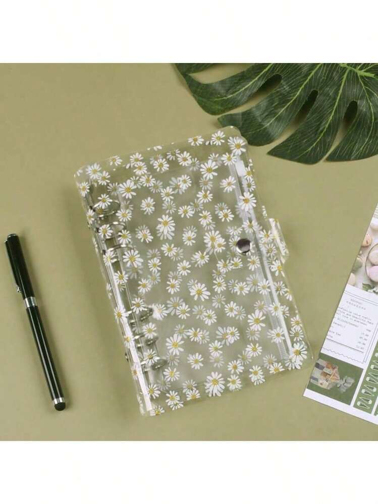 1 pieza Carpeta de anillas transparente con margarita A5/A6, portada de planificador contable para estudiantes - transparente - Añade 7