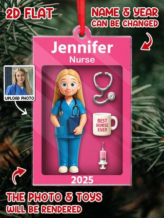 Catygift ของประดับตกแต่งคริสต์มาสในธีมพยาบาลแบบกำหนดเอง, ของขวัญพยาบาลส่วนบุคคล, สามารถอัปโหลดรูปภาพและชื่อได้, ของประดับตกแต่งวันหยุดในธีมพยาบาล, ของขวัญสำหรับพยาบาล