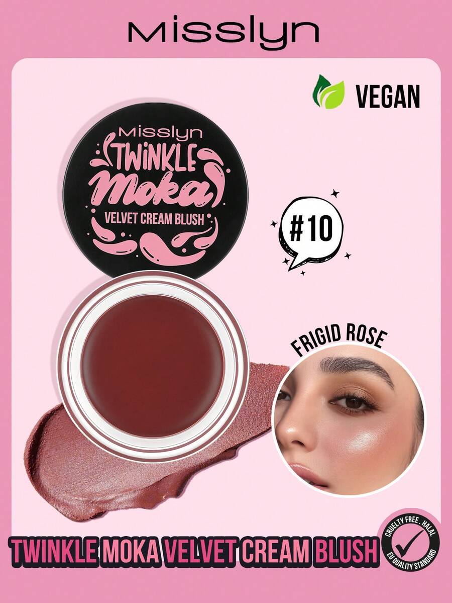 MISSLYN 闪亮摩卡丝绒腮红，乳霜转粉状质地，易于涂抹，持久显色，6 种色号可选，轻盈易晕染，高显色度，妆效精致，彩妆品牌，面部彩妆，适合女性和女孩，冬季必备，Y2K 风格，时尚百搭，生日礼物，情人节礼物，派对礼物，新年礼物，最佳颜色，无动物实验，纯素。