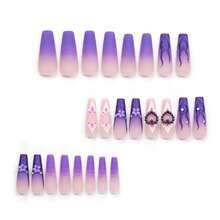 Purple Press On Nails Heart Fake Nails Tips Full Cover False Coffin Long Fire Nails For Women And FFgirls 24PCS{Inchcolor_nameinch:InchNails-14inch} - 釘子-14 - 查看 3