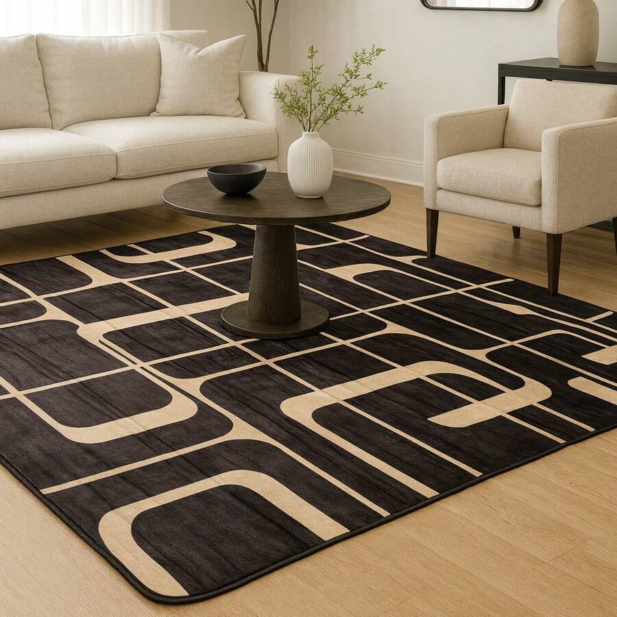 Extra Large Decorative Rug For Living Room/Bedroom, 2.0 X 2.4m, Printed Velvet Luxury Decor. - Brown - View 1