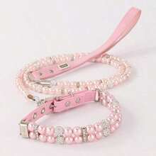 1pc Faux Pearl & Rhinestone Decor Pet Collar - Hồng - Xem 10