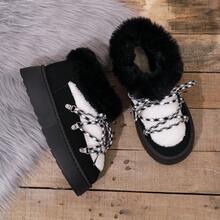 新款冬季雪地靴，时尚百搭，采用人造毛皮内衬和系带设计，适合冬季户外保暖和通勤。防滑厚底，保暖又时尚。 - 黑色 - 查看 3