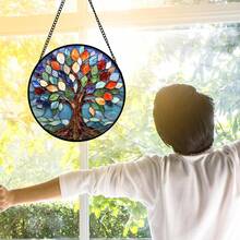 11.8in Blue Tree Of Life Suncatcher - Colorful Glass Panel For Window Decor, Birthday Gift For Her - Multicolor - View 4