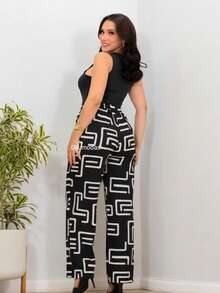 Duna Fabric Wide-Leg Pants - 黑色迷宮圖案 - 查看 2