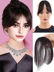 Blended Hair Middle-Part Bangs Hair Extensions Clip In Forehead Natural Seamless French Oblique Bangs Eight-Character Bangs