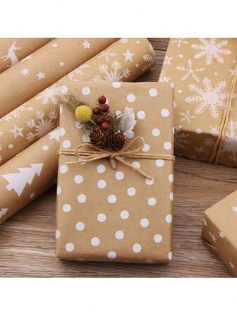 3M/rolka, biały papier pakowy z wzorem Kraft, papier do pakowania prezentów świątecznych, duży rozmiar, rolka papieru prezentowego, wzór płatka śniegu, gwiazdy, łosia, choinki, odpowiedni na Boże Narodzenie, Nowy Rok, urodziny, imprezy, do dekoracji prezentów