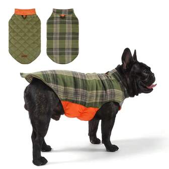 Pet Clothes Dog Vest Thickened Reflective Stripes Warm Autumn/Winter Harness Plaid Hook And Loop Outdoor Cold-Proof Apparel