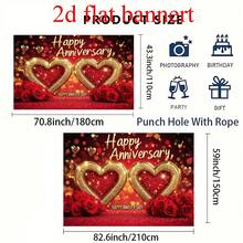 2D平面浪漫心形设计涤纶材质周年纪念派对背景横幅 - 无需用电,适用于情人节、生日、复活节、感恩节、新年庆祝活动、周年纪念背景,红色背景 - 彩色 - 查看 4