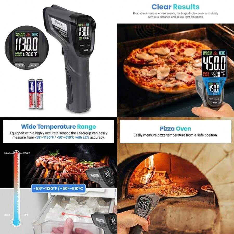 Etekcity Thermometer Temperature Gun -58°F to 1130°F, Laser Temp IR Tool for Cooking, Grill, Pizza Oven, Griddle with Adjustable Emissivity and Max Measure with Color LCD Screen Black(Gary & Black) - Tipo 1 - Ver 1