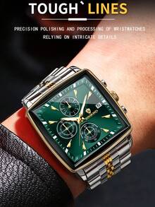 BINBOND B911 Luxury Square Sport Man Wristwatch Waterproof Luminous Chronograph Quartz Men's Watches Stainless Steel Men Watch - Green - View 8