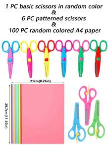 六把装饰剪刀，图案各异，包括花卉和波浪纹设计。非常适合用于学校用品、感恩节、圣诞节、生日礼物、万圣节装饰等。