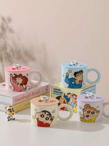 CRAYON SHINCHAN 蜡笔小新陶瓷马克杯带盖，牛奶咖啡杯，早餐杯，可爱设计多功能马克杯，耐用可重复使用水杯，适合盛装冷热饮品，适合作为生日和圣诞节礼物 - 彩色 - 查看 6