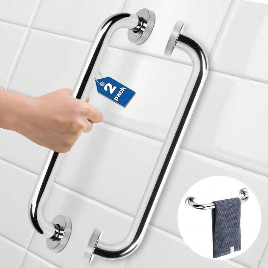 Grab Bars2 PCS Barra de  para Baño 60cm Pasamano Acero Inoxidable Barra de Agarre de Ducha para Discapacitados Mayor Mujer Embarazada Barra de Agarre para Bañera o DuchaGrab Bars - 60 centímetros - Ver 1