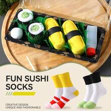 CREATOR SOCKS 2双装新颖彩色寿司和三文鱼图案中筒袜礼盒装，2025秋冬新款男女通用运动袜，创意美食灵感设计，针织面料，加长加厚，柔软舒适，是复活节、生日、感恩节、万圣节、圣诞节、狂欢节、情人节、家庭聚会、派对的完美礼物 - 彩色 - 查看 10
