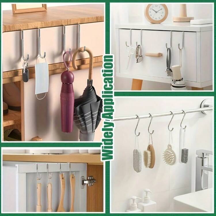 3pcs Stainless Steel S-Shaped Double Hooks - No Drill Door Mount Hangers For Bedroom, Bathroom, Kitchen, Dorm - Easy Install Rust-Resistant Hooks For Towels, Clothes, Utensils, Utensil Hanging, Modern Minimalist, Nodrill Installation, Utility Hooks - Multicolor - View 5