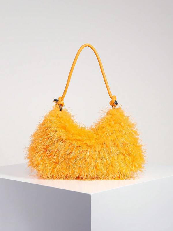 Bolso de mano suave y esponjoso unicolor tipo caramelo, bolso de hombro, bolso hobo, bolso de piel, bolso navideño, regalos para mujeres, otoño e invierno